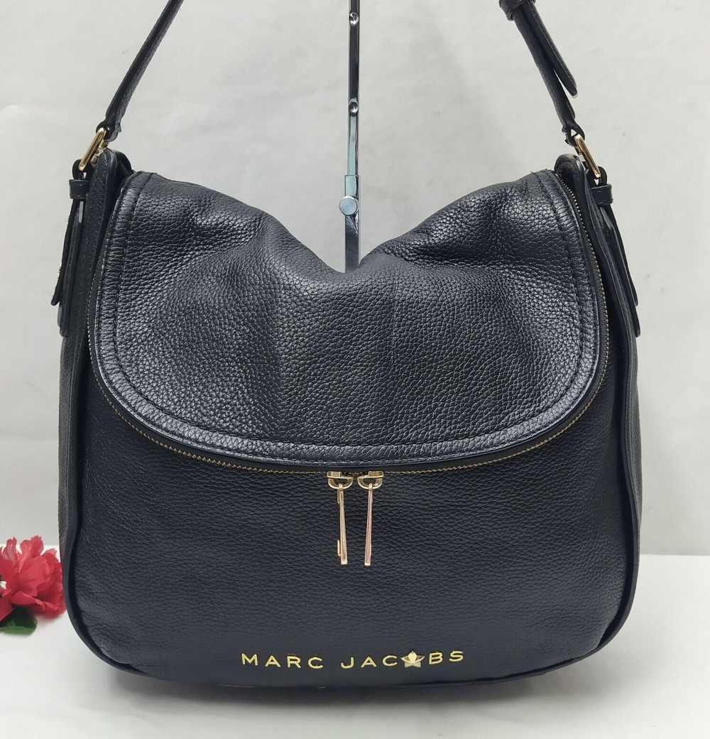Marc Jacobs The Groove Black Pebbled Leather Flap Closure Hobo Shoulder Bag